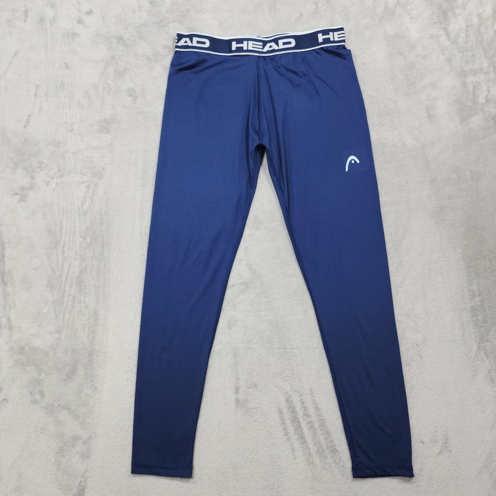 HEAD Leggings Mens M Blue Compression Stretch Base Layer Running Athletic Gym